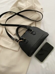 迷你極簡貝殼包 - 黑色 - 查看 3