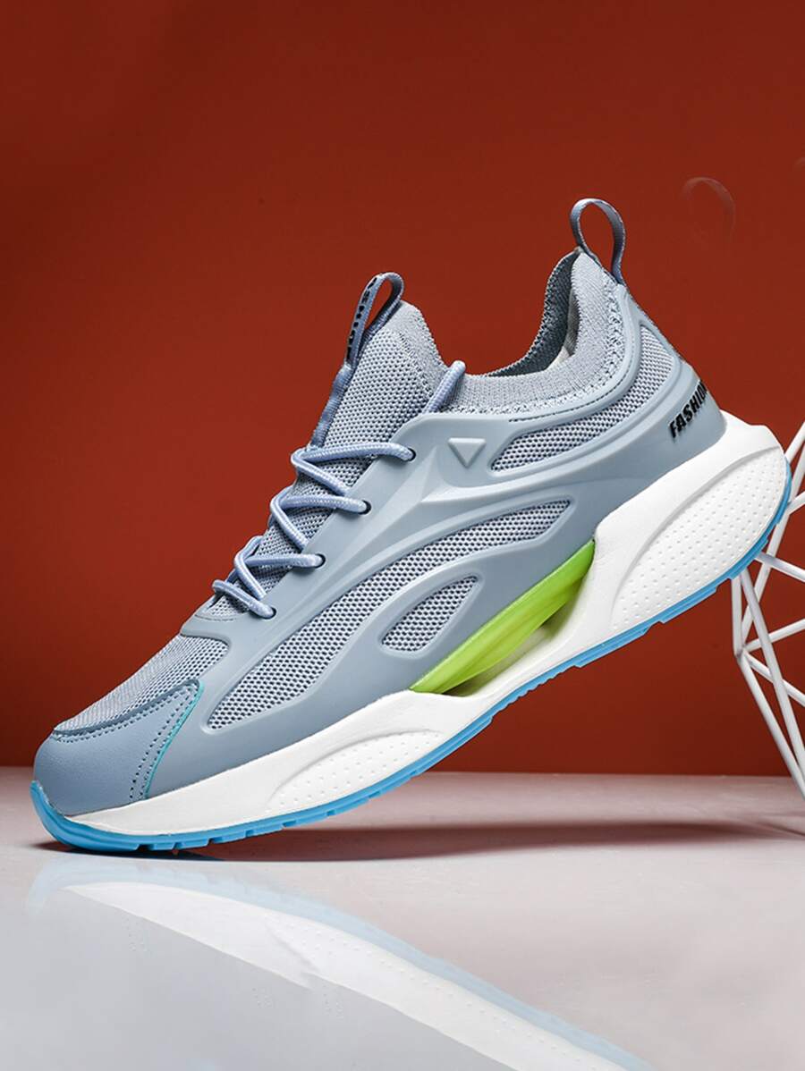 男士字母織帶裝飾前綁帶跑步鞋 - 灰色 - 查看 1