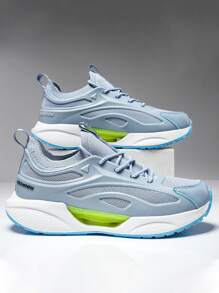 男士字母織帶裝飾前綁帶跑步鞋 - 灰色 - 查看 3