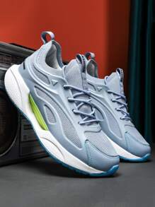 男士字母織帶裝飾前綁帶跑步鞋 - 灰色 - 查看 4