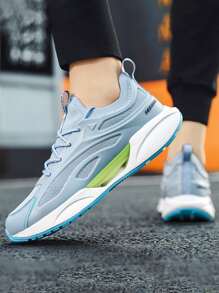 男士字母織帶裝飾前綁帶跑步鞋 - 灰色 - 查看 5