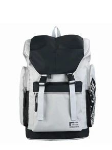 Men Two Tone Letter Graphic Backpack Nylon Minimalist For Travel Vacation Camping Sport Waterproof Oversized Portable Travelling Bag Gym Bag