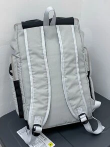 Men Two Tone Letter Graphic Backpack Nylon Minimalist For Travel Vacation Camping Sport Waterproof Oversized Portable Travelling Bag Gym Bag