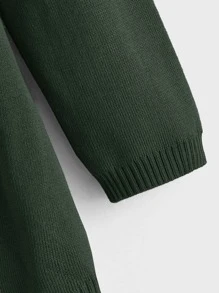 SHEIN LUNE Drawstring Dual Pocket Hooded Cardigan - Dark Green - View 4