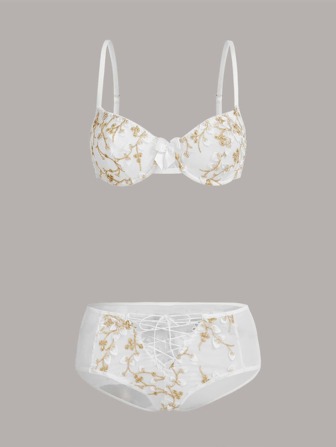 Dessous Set mit Blume Stickerei