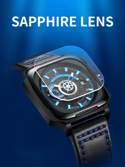 SOLLEN 兵马俑系列自动机械男表，潮流时尚夜光防水方形腕表