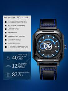 SOLLEN 兵马俑系列自动机械男表，潮流时尚夜光防水方形腕表 - 黑色 - 查看 3