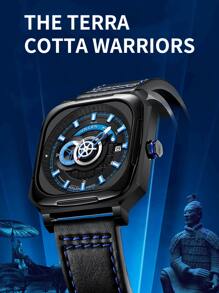 SOLLEN 兵马俑系列自动机械男表，潮流时尚夜光防水方形腕表 - 黑色 - 查看 2