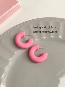 極簡開口耳環 - 藕粉色 - 查看 3