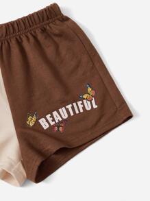 SHEIN Girls Butterfly & Letter Graphic Two Tone Shorts - Multicolor - View 4