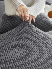 1pc Geometric Jacquard Sofa Seat Cover - Dark Grey - View 8