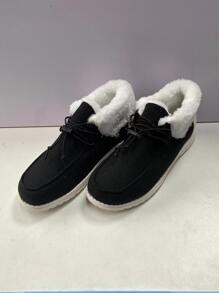 Two Tone Drawstring Design Thermal Lined Canvas Casual Shoes - Black - View 7