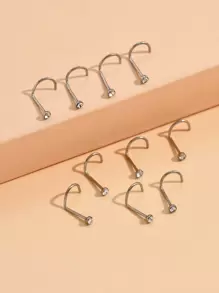 12pcs/set Fashionable Rhinestone Decor Nose Stud Stainless Steel For Women & Men No Piercing Needed Septum Body Jewelry - White - View 1