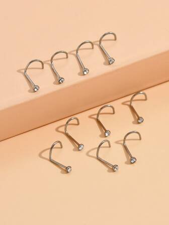 12 pièces/ensemble à la mode strass décor nez goujon en acier inoxydable pour femmes et hommes pas de Piercing nécessaire Septum bijoux de corps