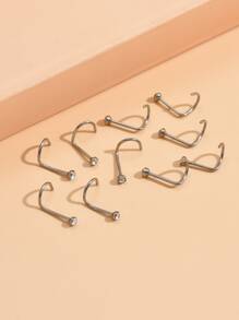 12pcs/set Fashionable Rhinestone Decor Nose Stud Stainless Steel For Women & Men No Piercing Needed Septum Body Jewelry - White - View 3