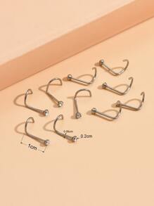 12pcs/set Fashionable Rhinestone Decor Nose Stud Stainless Steel For Women & Men No Piercing Needed Septum Body Jewelry - White - View 4