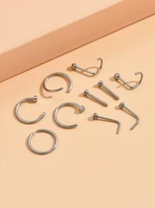 10 Cái/bộ Kim Cương Giả Trang Trí Vòng Mũi Unisex Thép Không Gỉ Pha Lê Punk Xuyên-Một Món Quà Trang Sức Cơ Thể Thời Trang Cho Bất Kỳ Dịp Nào - Bạc - Xem 2