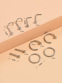 10 Cái/bộ Kim Cương Giả Trang Trí Vòng Mũi Unisex Thép Không Gỉ Pha Lê Punk Xuyên-Một Món Quà Trang Sức Cơ Thể Thời Trang Cho Bất Kỳ Dịp Nào - Bạc - Xem 4