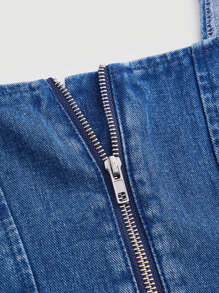 SHEIN MOD Top en mezclilla con cremallera bajo curvo - Azul lavado oscuro - Ver 2