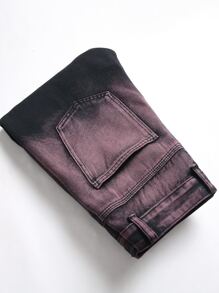 男士渐变色紧身口袋拉链牛仔裤 - 彩色 - 查看 4