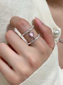 Anillo abierto con adorno de corazón - Plateado - Ver 1