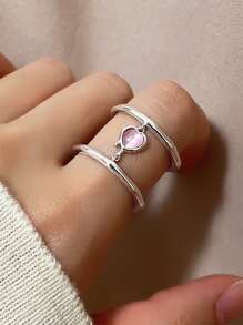 Anillo abierto con adorno de corazón - Plateado - Ver 2