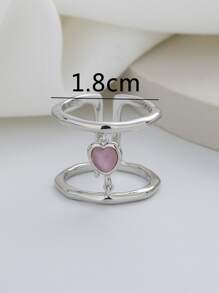 Anillo abierto con adorno de corazón - Plateado - Ver 3