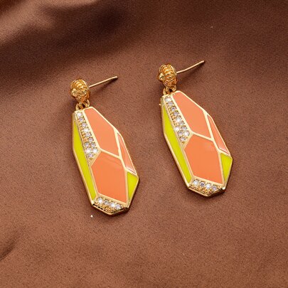 Rhinestone Decor Geometric Drop Earrings