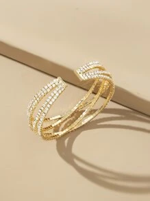 Pulsera abierta con diseño de diamante de imitación - Amarillo Oro - Ver 2