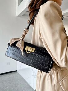 Dập nổi cá sấu Khăn quàng cổ gầy Trang trí Đập nhẹ Cái túi - màu đen - Xem 1