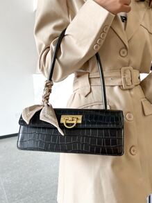 Dập nổi cá sấu Khăn quàng cổ gầy Trang trí Đập nhẹ Cái túi - màu đen - Xem 2