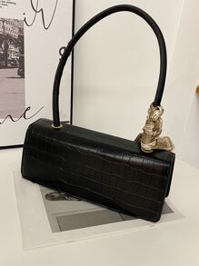 Dập nổi cá sấu Khăn quàng cổ gầy Trang trí Đập nhẹ Cái túi - màu đen - Xem 3