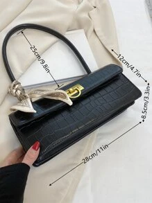 Dập nổi cá sấu Khăn quàng cổ gầy Trang trí Đập nhẹ Cái túi - màu đen - Xem 5