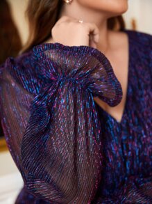 SHEIN Frenchy بلوزة اكمام منتفضة مقاس كبير - الأرجواني - مشاهدة 4