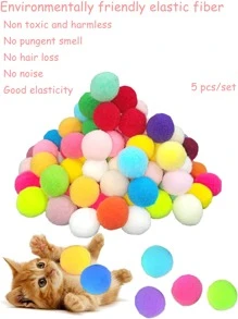5pcs Pom Pom Design Random Cat Teaser Toy - Multicolor - View 5