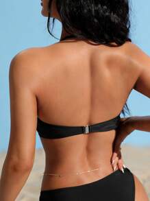 Top bikini halter con diseño de lazo - Negro - Ver 2