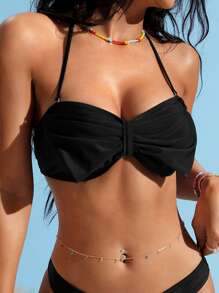 Top bikini halter con diseño de lazo - Negro - Ver 3