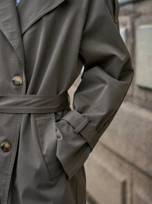 SHEIN Double Breasted Trench Coat - Grey - View 3