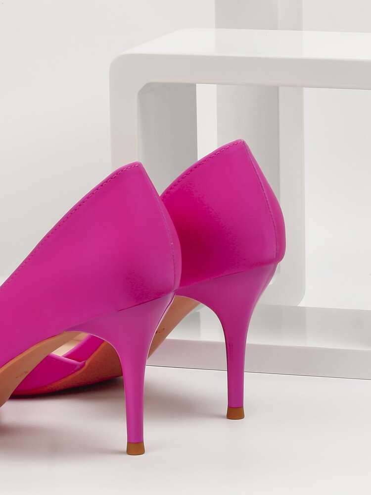 Zapatos de tacón rosa neón de punta con tacón delgado - Rosa Fucsia - Añade 2