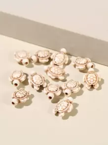 12pcs Simple Fashion Synthetic Green Turquoise Cracked Turtle Beaded DIY Jewelry Charm For Bracelet & Necklace Making - Beige - View 2