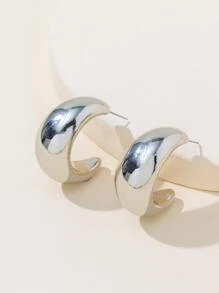 極簡風格開口耳環 - 銀色 - 查看 2