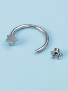 Star Decor Nose Ring Stainless Steel Fashion Punk Perfect Piercing For Women & Men Body Jewelry Gift - Silver - View 4