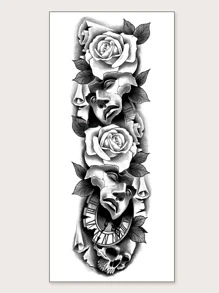 Tattoo Sticker,1 Sheet Rose & Figure Graphic Temporary Tattoos For Women,Tattoo Stickers Adults,Realistic Tattoo Flower, Rose ,For Women and Girls - Black - View 2