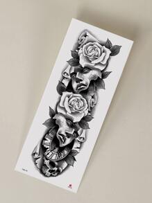 Tattoo Sticker,1 Sheet Rose & Figure Graphic Temporary Tattoos For Women,Tattoo Stickers Adults,Realistic Tattoo Flower, Rose ,For Women and Girls - Black - View 3