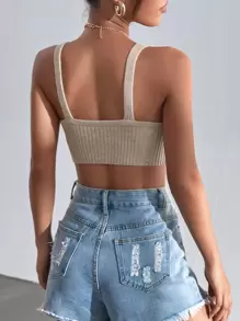 SHEIN Essnce Top de tirantes crop unicolor tejido de canalé - Albaricoque - Ver 2