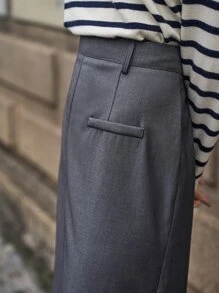 SHEIN 高腰開叉細節後拉鍊半身裙 - 深灰色 - 查看 5