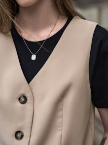 DAZY 纯色纽扣前襟马甲西装外套（不含T恤），秋季商务正装 - 卡其色 - 查看 9