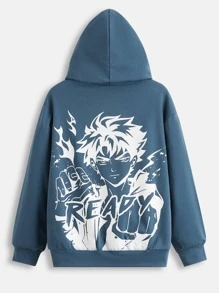 SHEIN 青少年男孩字母和圖形圖案下垂肩帽衫