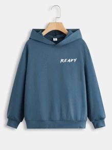 SHEIN 青少年男孩字母和圖形圖案下垂肩帽衫