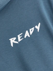 SHEIN 青少年男孩字母和圖形圖案下垂肩帽衫